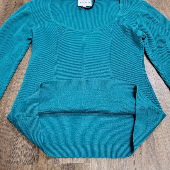 Pink Rose Sweater Size XL Blue Long Sleeve Ribbed Knit Sweetheart Stretch Slim - Picture 6 of 9